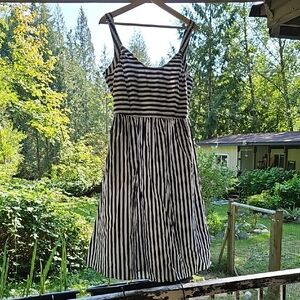 Collectif Black and White Striped Midi Dress